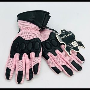 Ladies pink leather mesh motorcycle Riding gloves